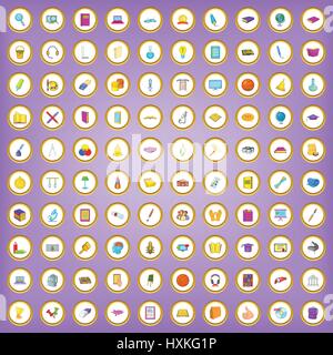 100 education icons set in cartoon style Stock Vector