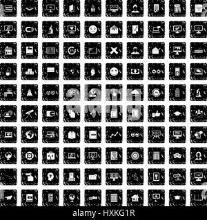 100 e-learning icons set, grunge style Stock Vector