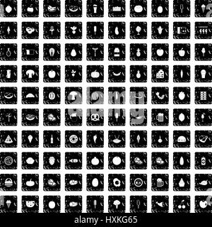 100 food icons set, grunge style Stock Vector