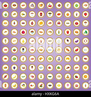 100 food icons set in cartoon style Stock Vector