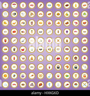100 food and cooking icons set in cartoon style Stock Vector