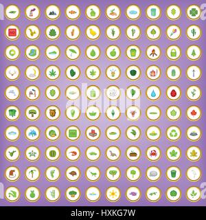 100 green and ecology icons set in cartoon style Stock Vector