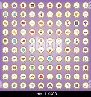 100 hotel icons set in cartoon style Stock Vector