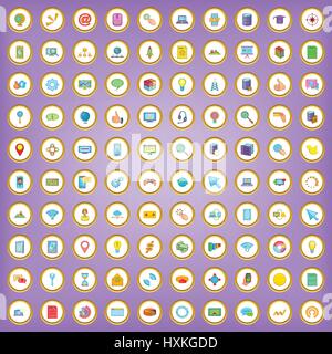 100 internet icons set in cartoon style Stock Vector