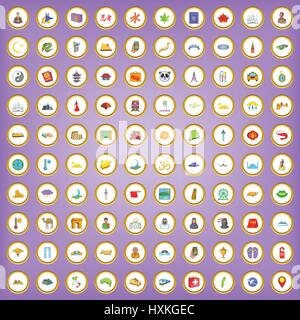 100 journey icons set in cartoon style Stock Vector