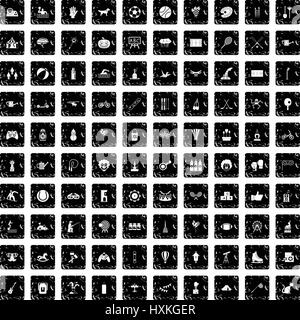 100 kids activity icons set, grunge style Stock Vector