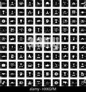 100 leadership icons set, grunge style Stock Vector