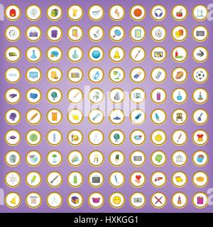 100 learning icons set in cartoon style Stock Vector