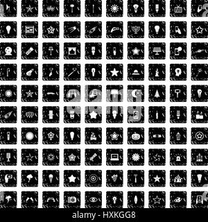 100 light icons set, grunge style Stock Vector