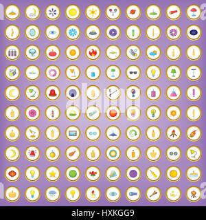 100 light icons set in cartoon style Stock Vector