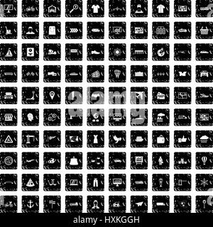 100 logistic and delivery icons set, grunge style Stock Vector