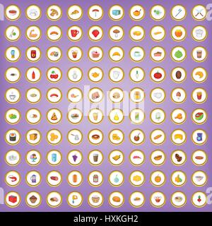 100 lunch icons set in cartoon style Stock Vector