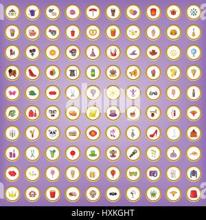 100 masquerade icons set in cartoon style Stock Vector