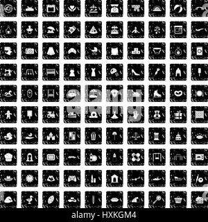 100 motherhood icons set, grunge style Stock Vector