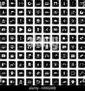 100 multimedia icons set, grunge style Stock Vector