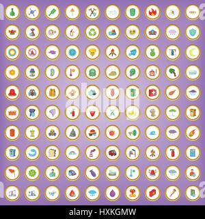 100 natural disasters icons set in cartoon style Stock Vector