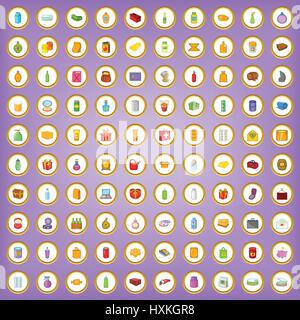 100 packaging icons set in cartoon style Stock Vector