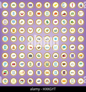 100 project planning icons set in cartoon style Stock Vector