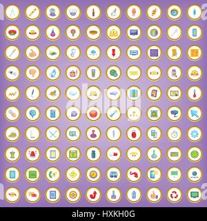 100 quality control icons set in cartoon style Stock Vector