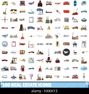 100 real estate icons set, cartoon style Stock Vector