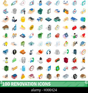 100 renovation icons set, isometric 3d style Stock Vector