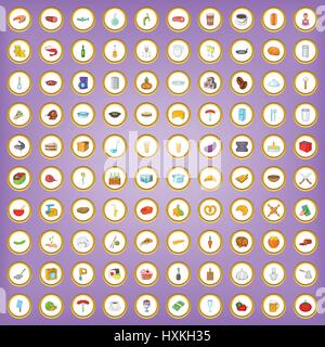 100 restaurant icons set in cartoon style Stock Vector