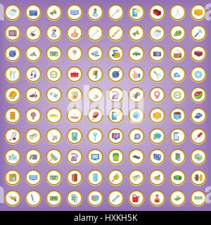 100 service icons set in cartoon style Stock Vector