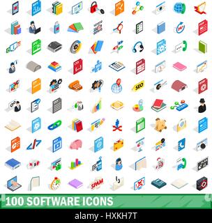 100 software icons set, isometric 3d style Stock Vector