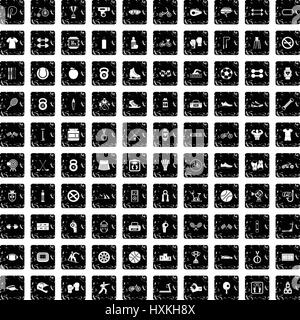 100 sport icons set, grunge style Stock Vector