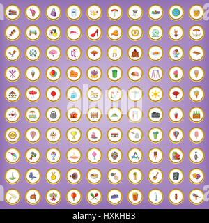 100 street festival icons set in cartoon style Stock Vector