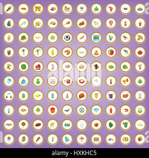 100 summer holidays icons set in cartoon style Stock Vector