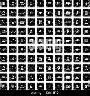100 team work icons set, grunge style Stock Vector