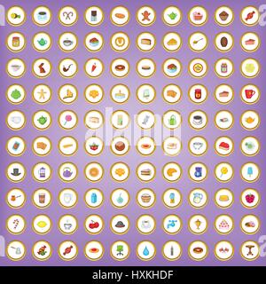 100 tea time icons set in cartoon style Stock Vector
