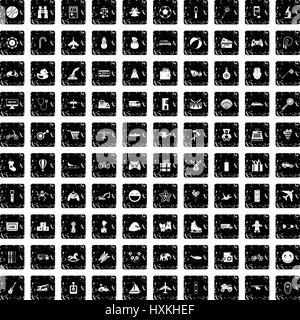 100 toys for kids icons set, grunge style Stock Vector