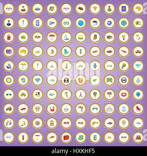 100 travel icons set in cartoon style Stock Vector