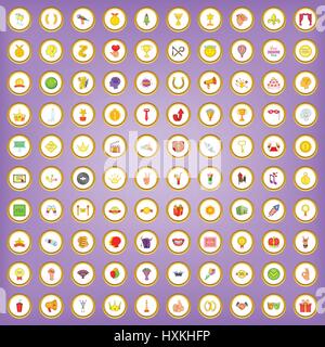 100 trophy and awards icons set in cartoon style Stock Vector