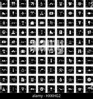 100 vacation icons set, grunge style Stock Vector