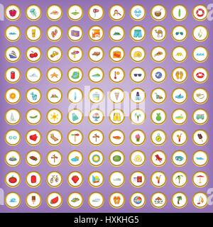 100 vacation icons set in cartoon style Stock Vector