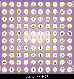 100 war icons set in cartoon style Stock Vector