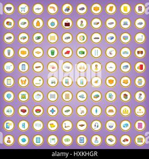 100 warehouse icons set in cartoon style Stock Vector