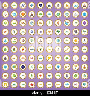 100 world icons set in cartoon style Stock Vector