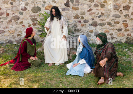 Jesus preaching to a group of people - historical reenactment Stock Photo