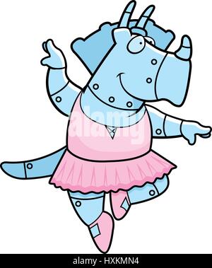 A cartoon illustration of a robot triceratops dinosaur ballerina dancing. Stock Vector