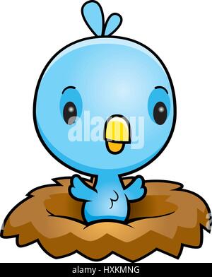 A cartoon illustration of a baby blue bird in a nest. Stock Vector