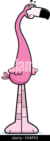 A cartoon illustration of a flamingo with a sad expression. Stock Vector