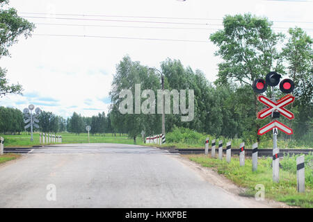 railroad crossing lights Stock Photo