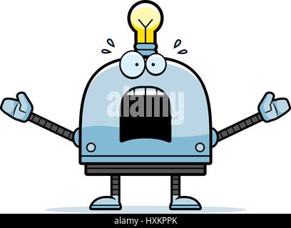 A cartoon illustration of a little robot looking scared. Stock Vector