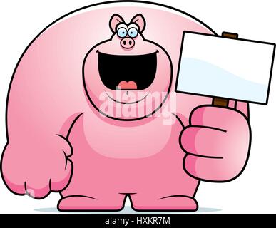 A cartoon illustration of a pig holding a sign. Stock Vector