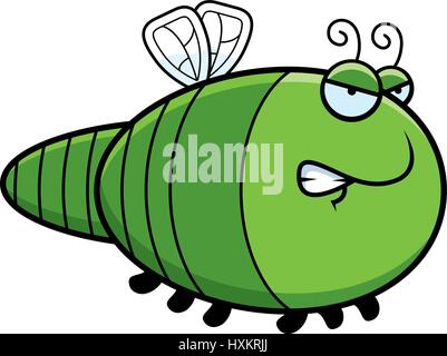 A cartoon illustration of a dragonfly with an angry expression. Stock Vector