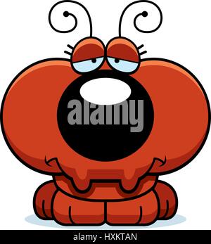 A cartoon illustration of a little ant with a sad expression. Stock Vector